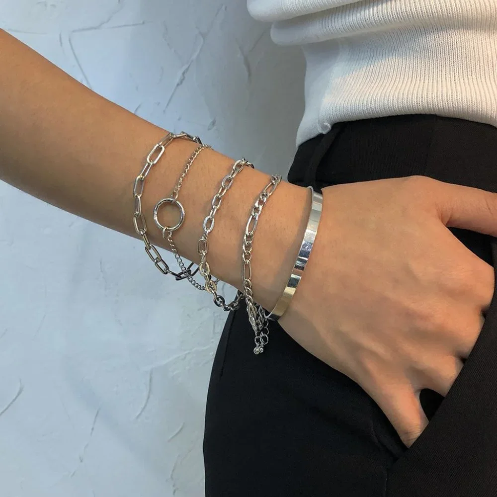 5pcs Silver Bracelet Set